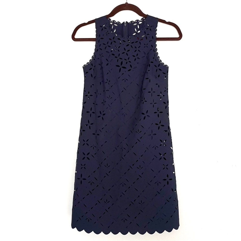 J. Crew Navy Laser Cut Sleeveless Shift Dress Size 00